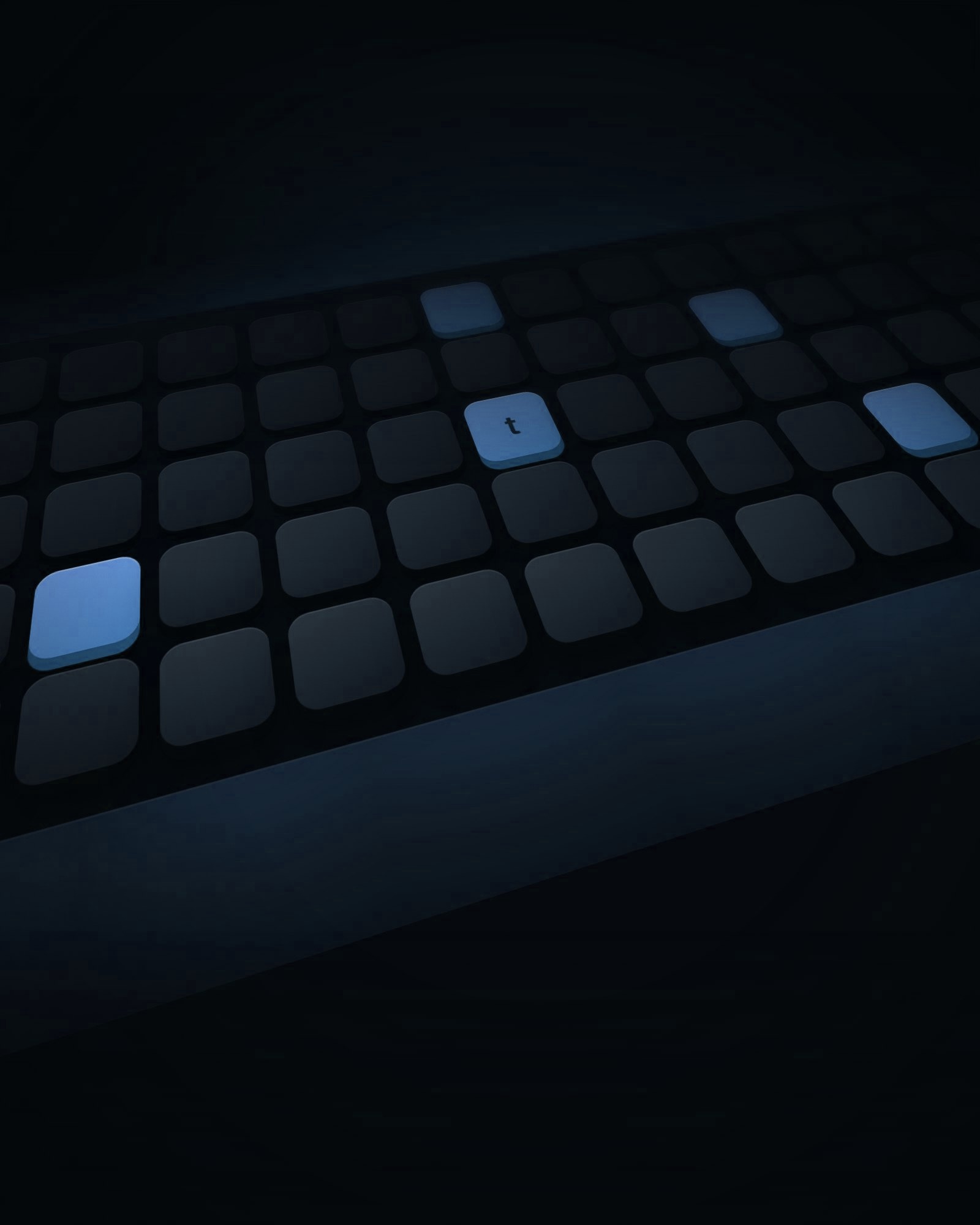 Primer plano de un teclado con teclas de color azul iluminadas